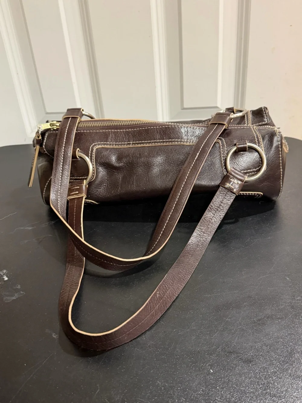 Kenneth Cole Chocolate Brown Leather Shoulder Bag